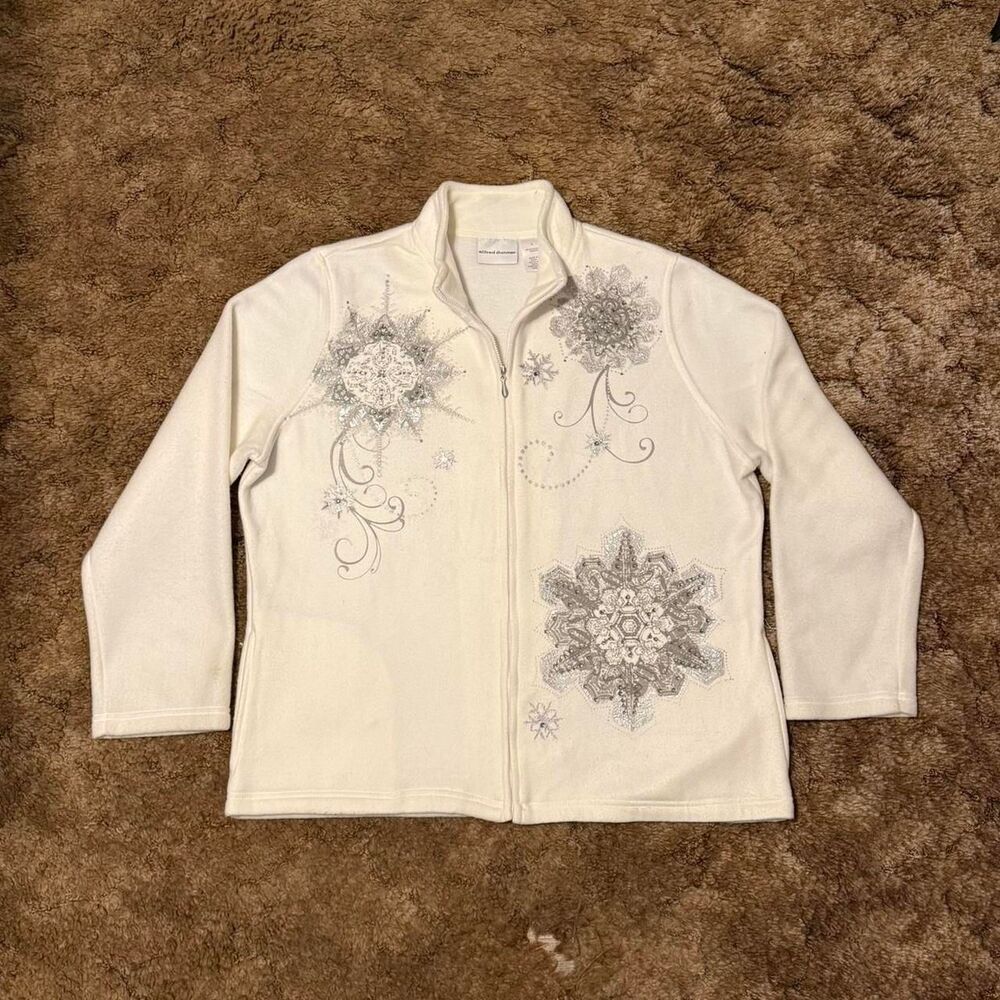 Vintage Alfred Dunner Rhinestone Snowflake Sweater White Large